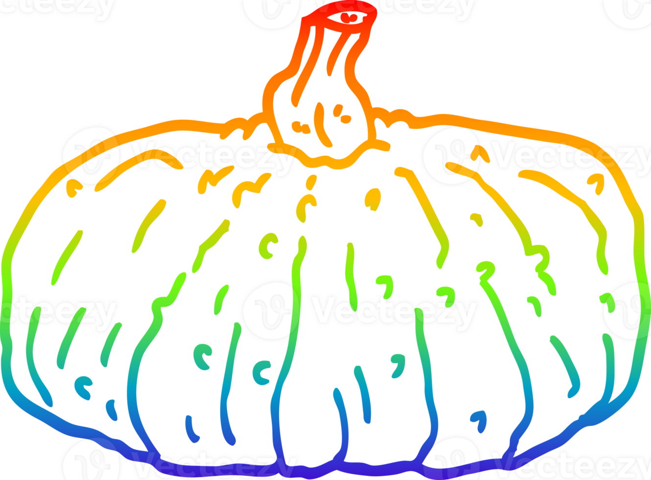 rainbow gradient line drawing of a cartoon pumpkin png