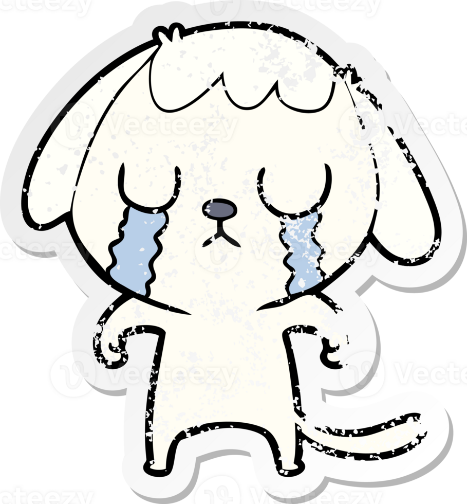 distressed sticker of a cute cartoon dog crying png