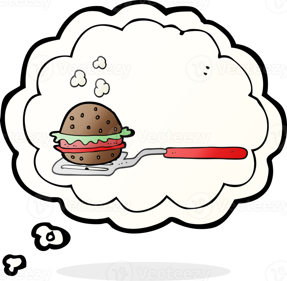 hand drawn thought bubble cartoon spatula with burger png