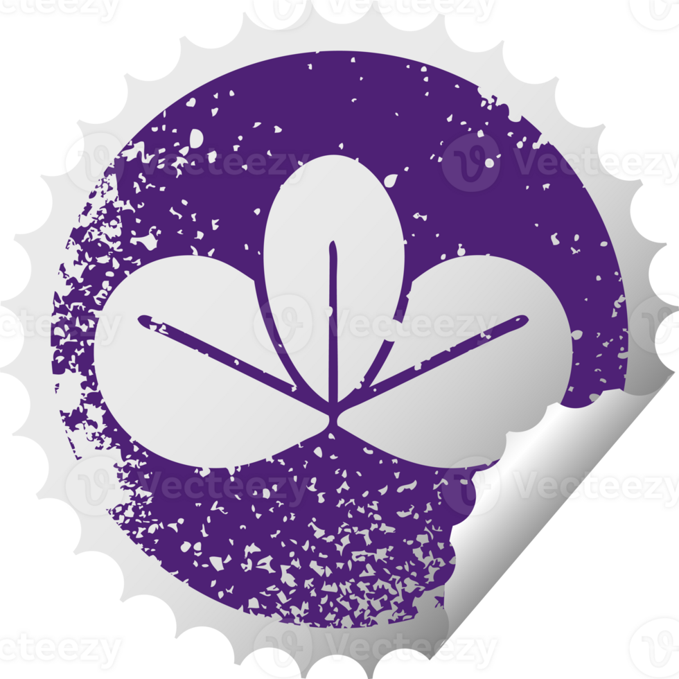 distressed circular peeling sticker symbol of a autumn leaf png