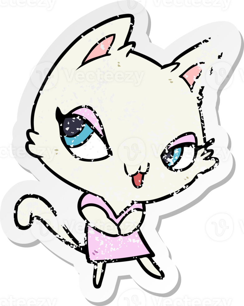 distressed sticker of a cartoon female cat png
