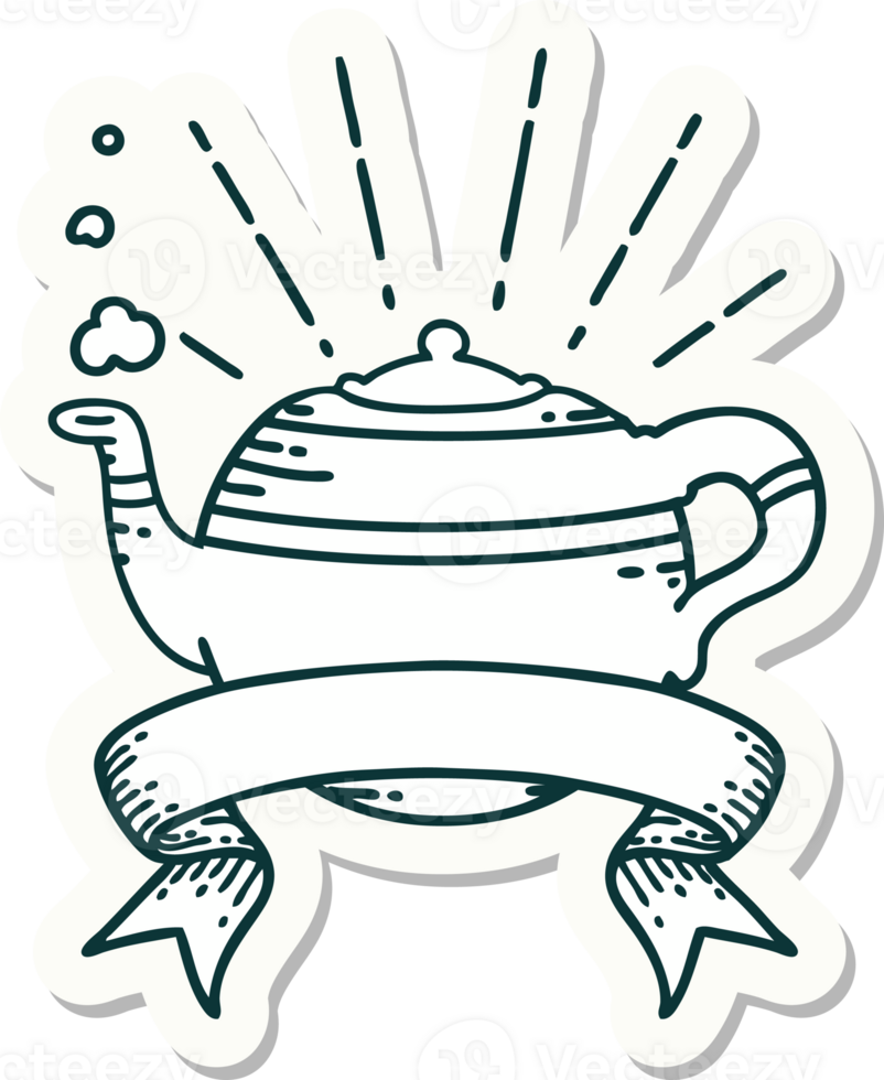sticker of a tattoo style steaming teapot png