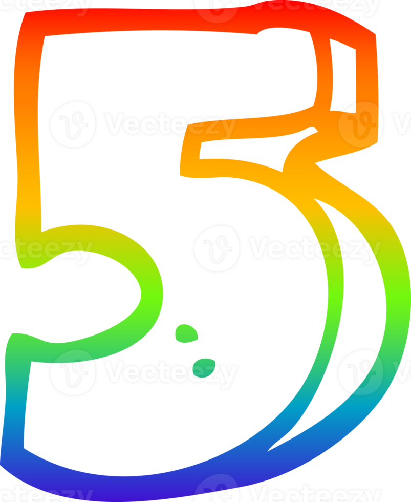 rainbow gradient line drawing of a cartoon number five png