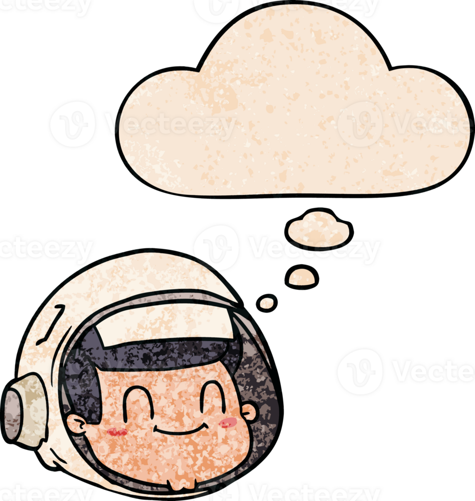 cartoon astronaut face with thought bubble in grunge texture style png