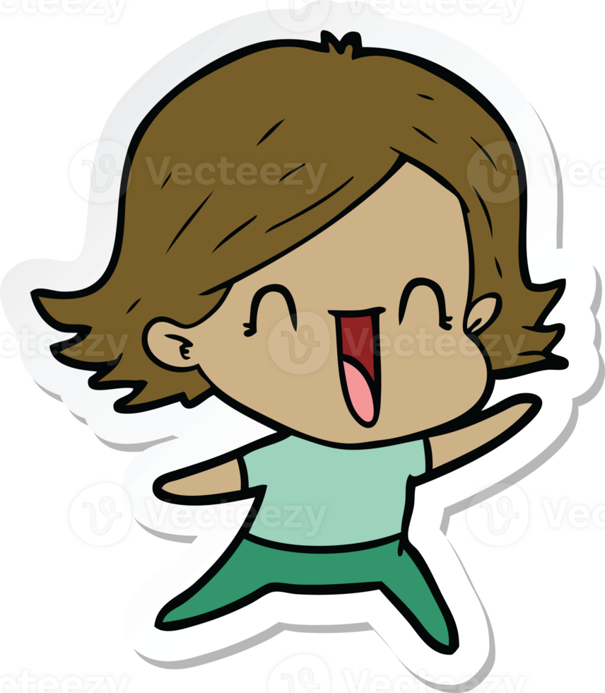 sticker of a cartoon happy woman png