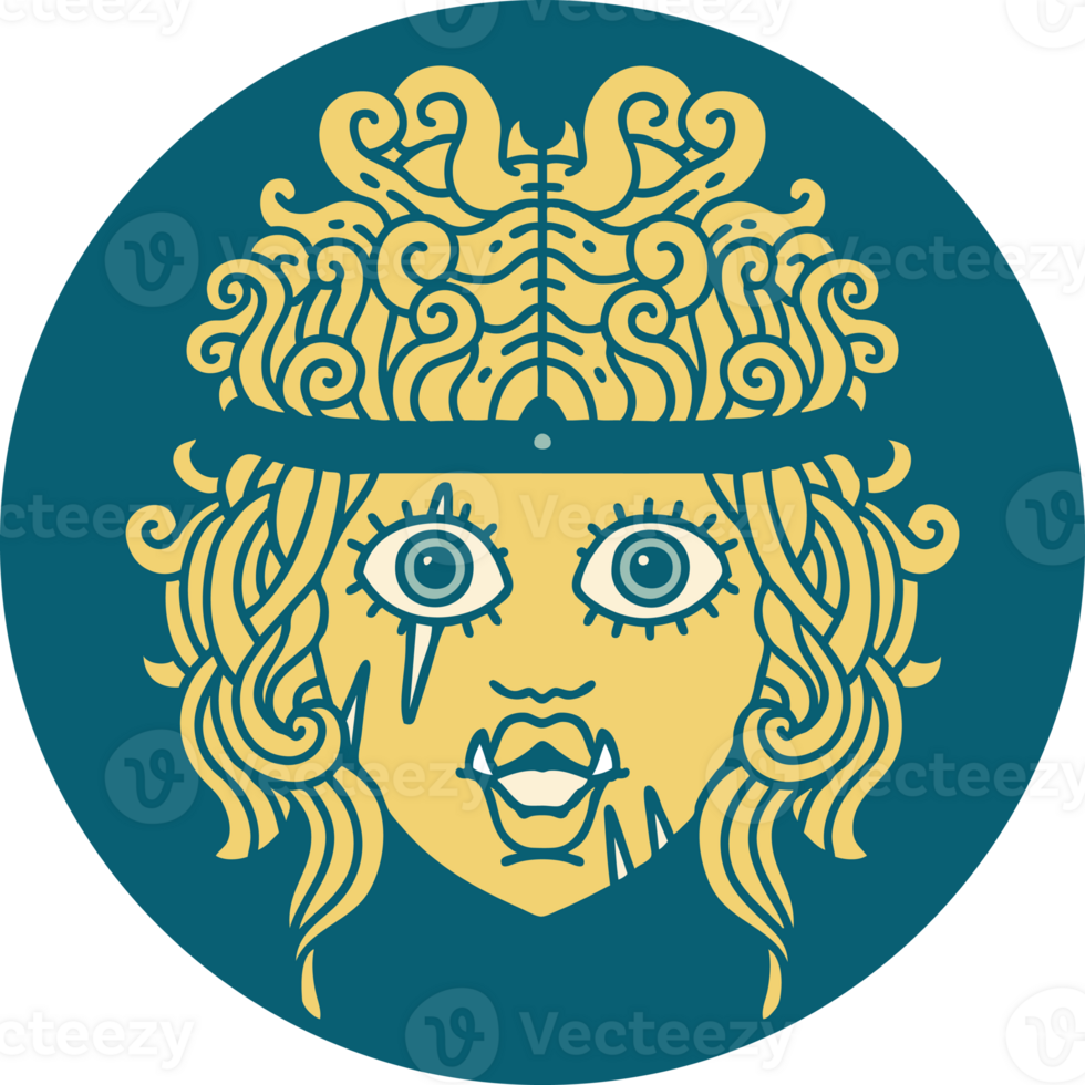 Retro Tattoo Style orc barbarian character face png