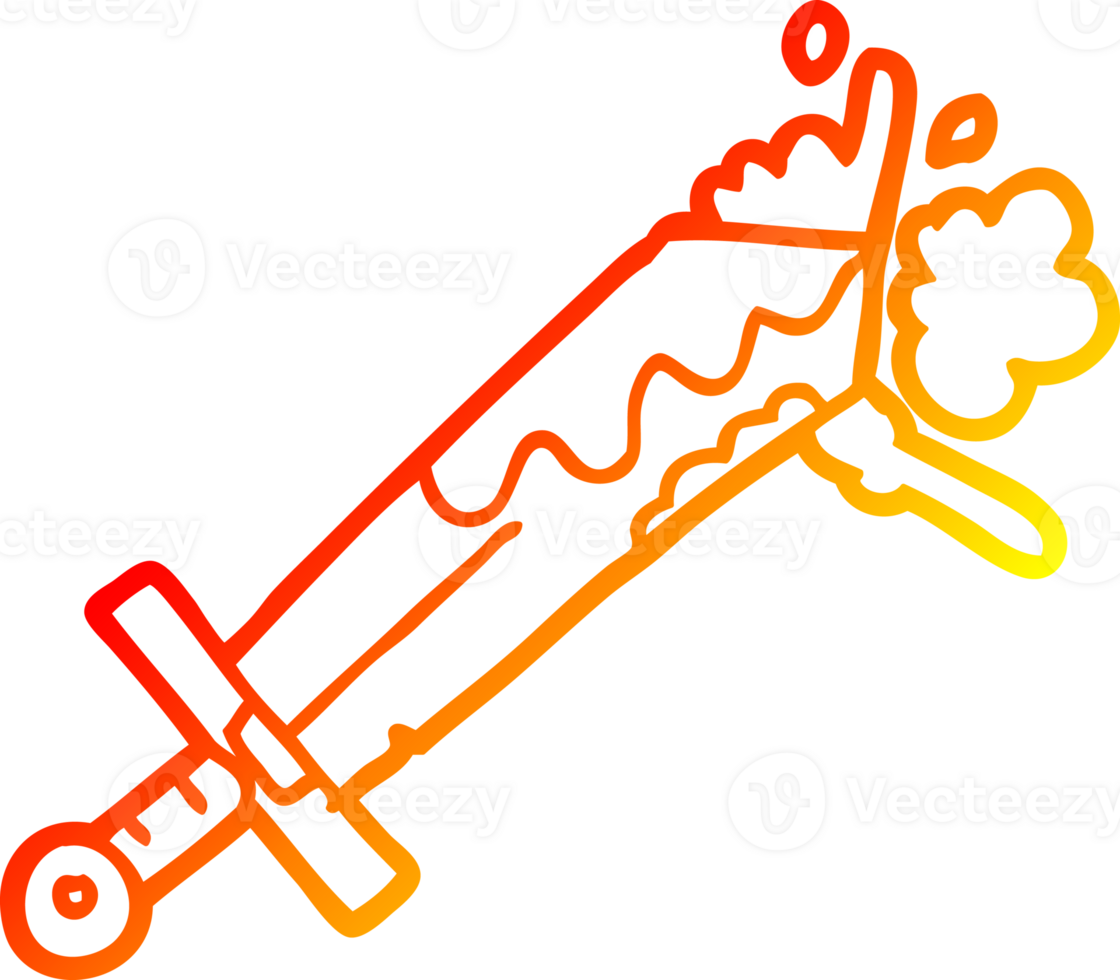 warm gradient line drawing of a bloody cartoon sword png