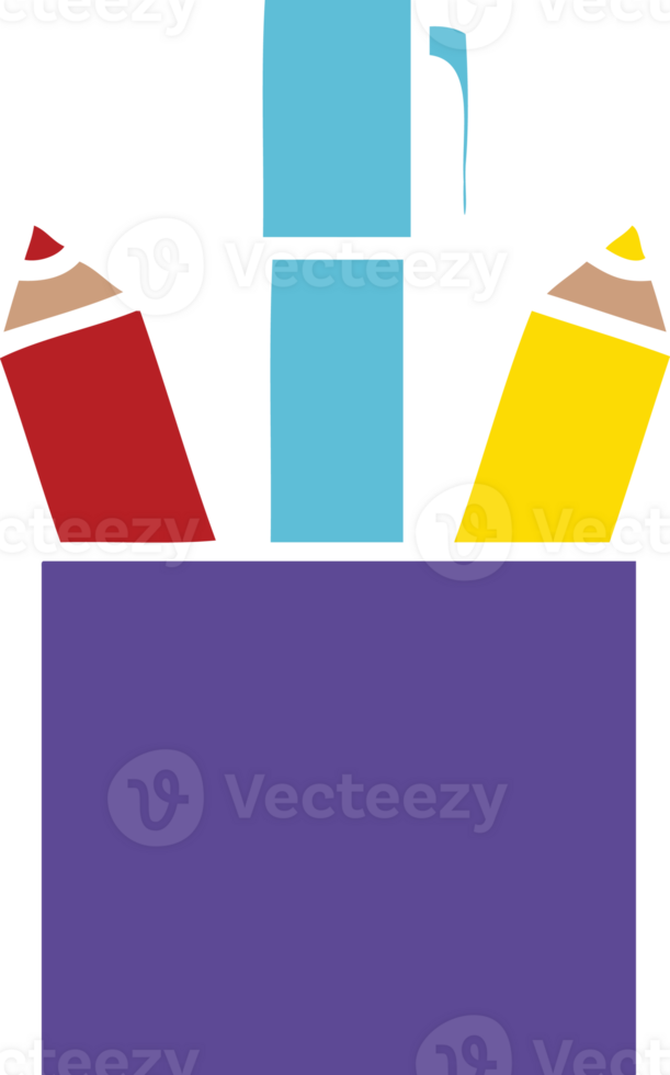flat color retro cartoon of a pencil pot png