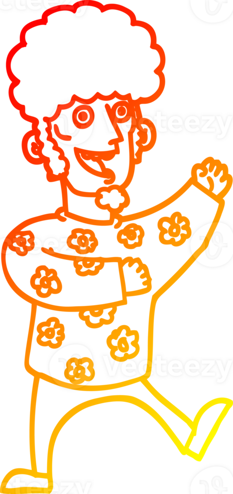 warm gradient line drawing of a cartoon dancing 70s man png