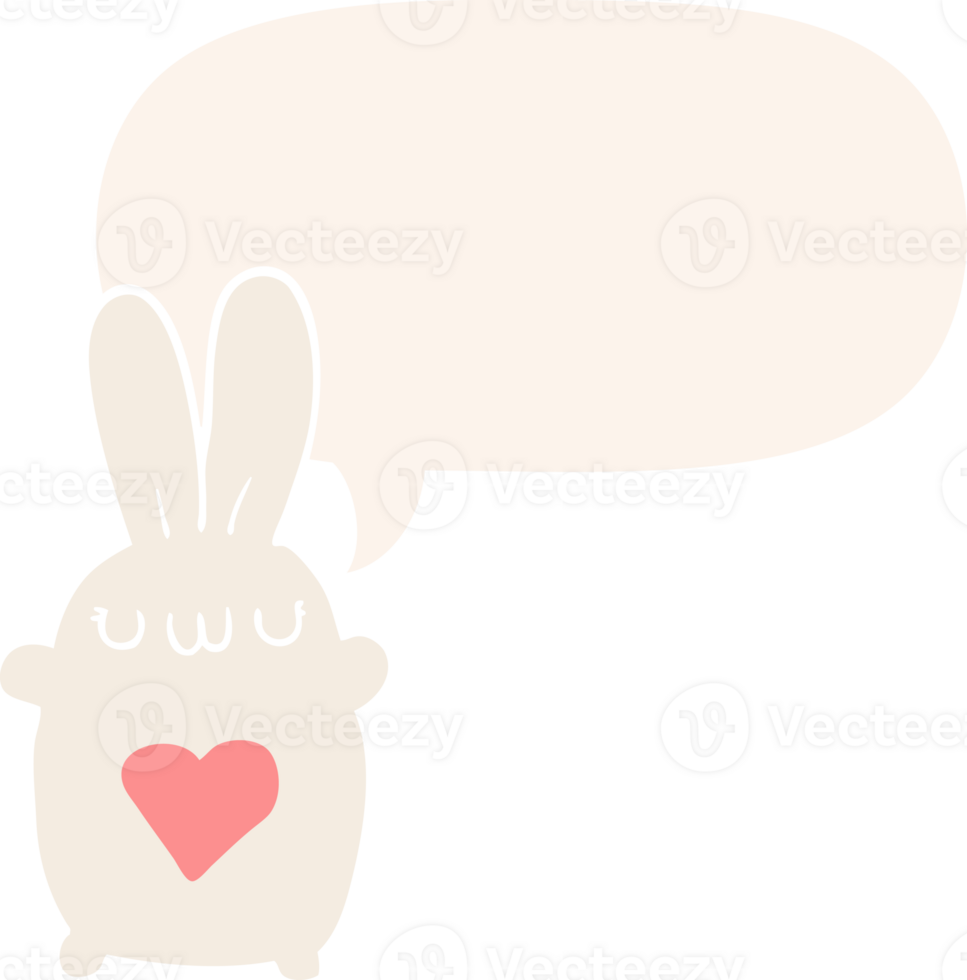 cute cartoon rabbit with love heart with speech bubble in retro style png