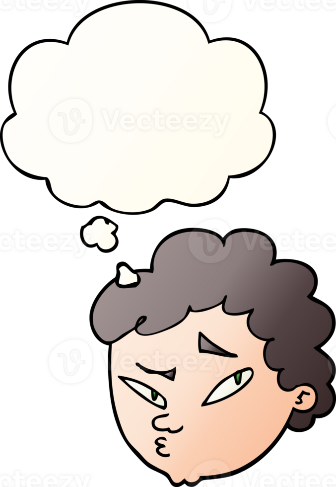 cartoon suspicious man with thought bubble in smooth gradient style png