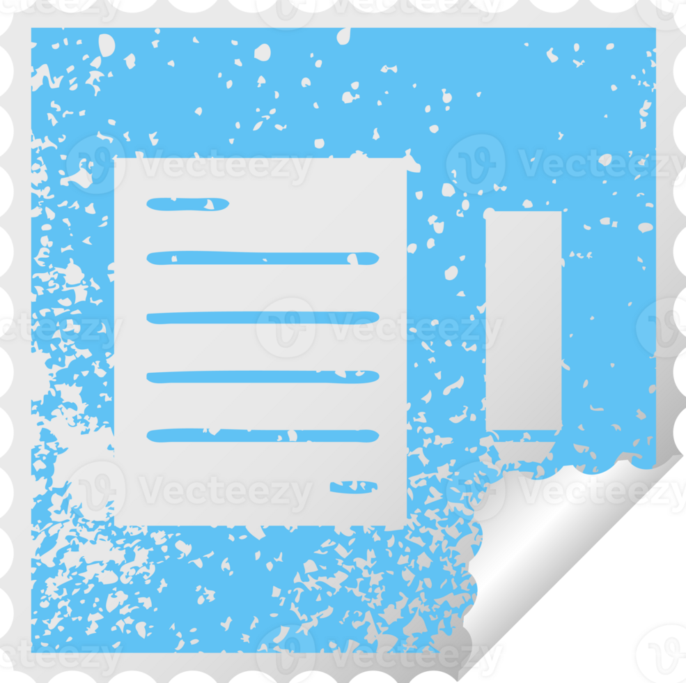 distressed square peeling sticker symbol of a pencil and paper png