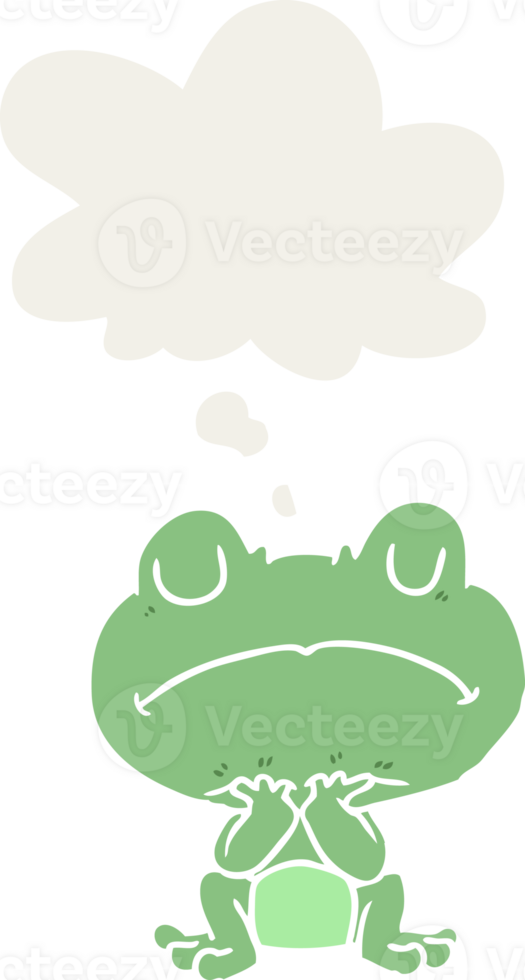 cartoon frog with thought bubble in retro style png