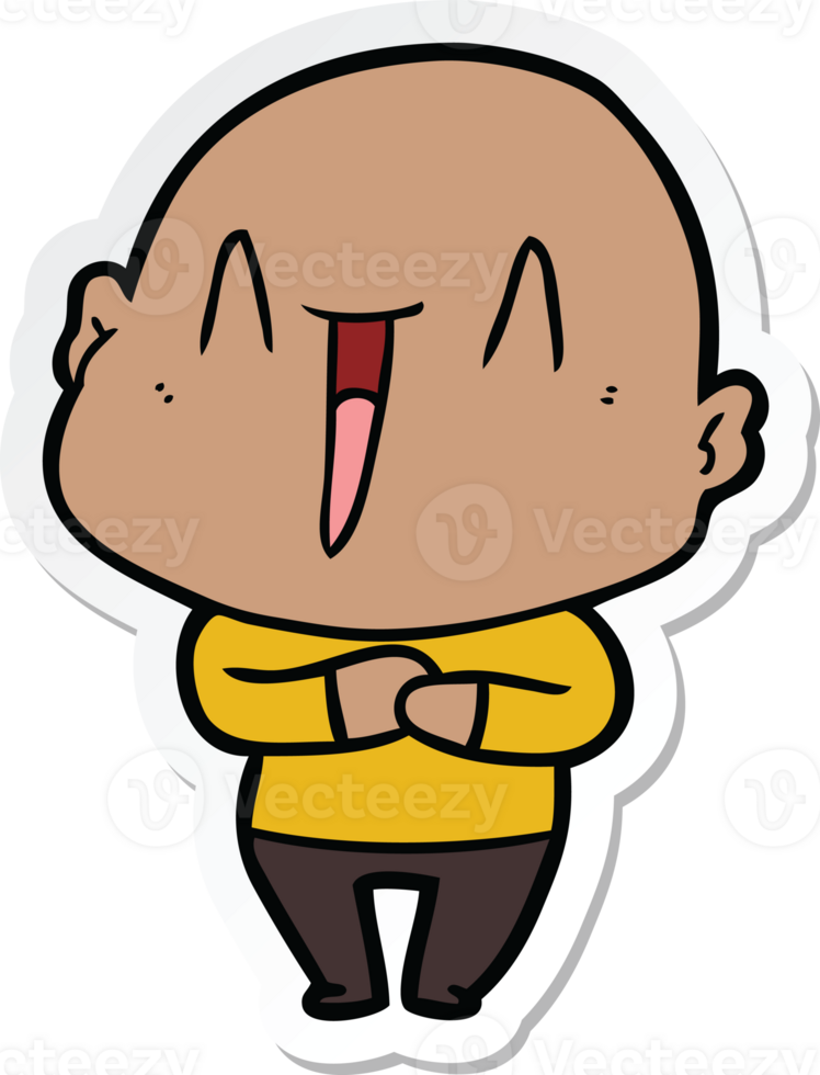 sticker of a happy cartoon bald man png