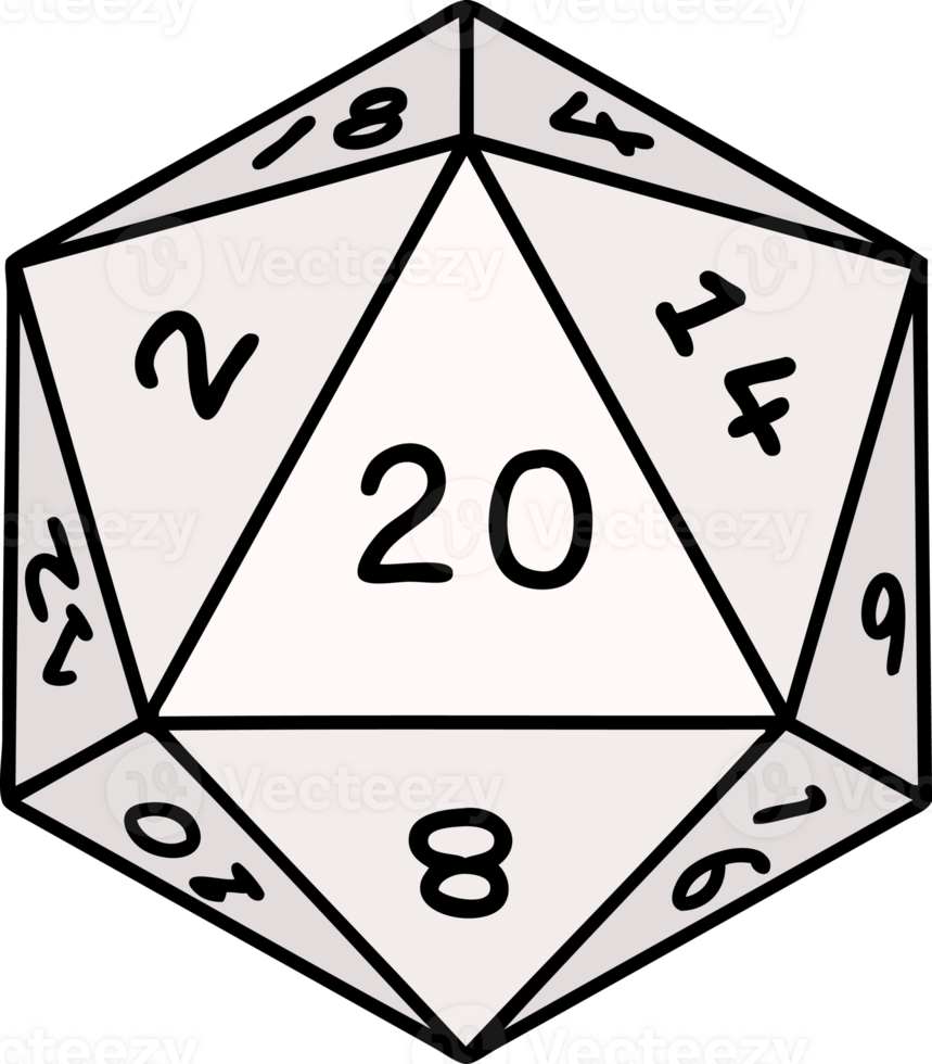 Retro Tattoo Style natural 20 D20 dice roll png