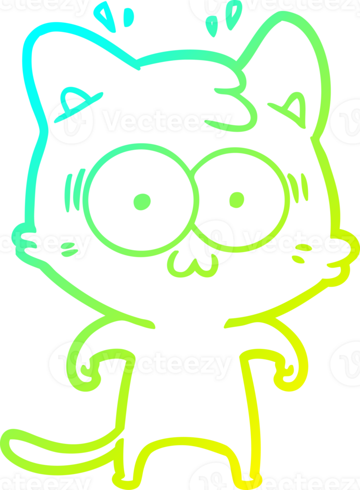 cold gradient line drawing of a cartoon surprised cat png