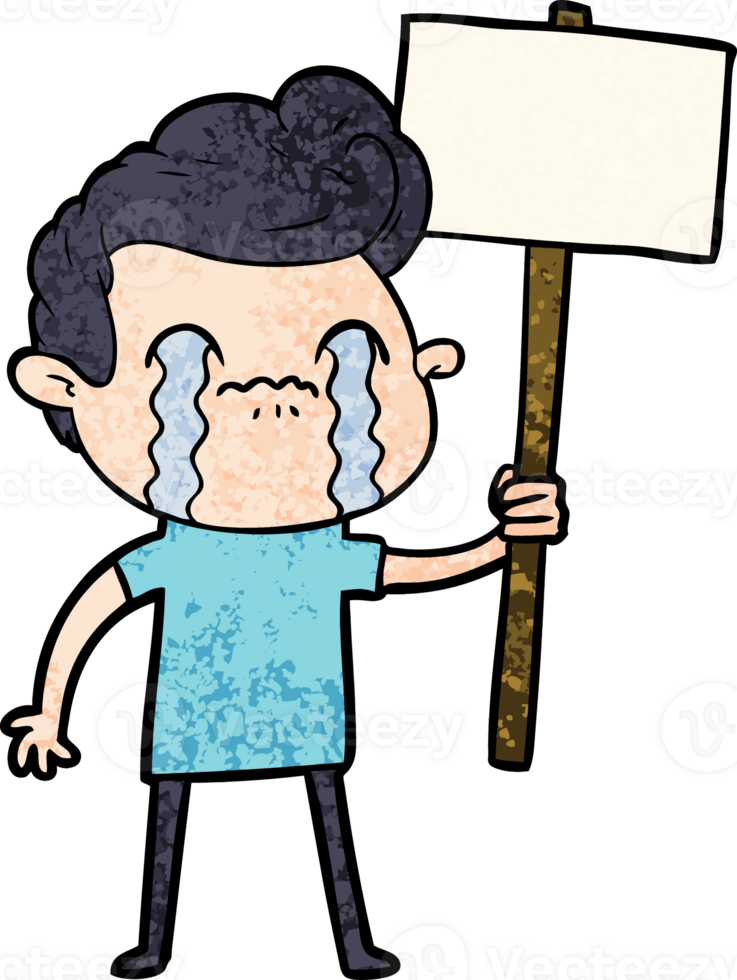 cartoon man crying holding sign png