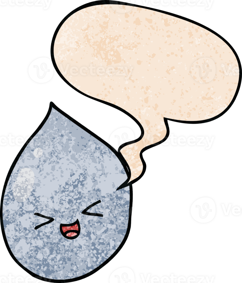 cartoon raindrop with speech bubble in retro texture style png
