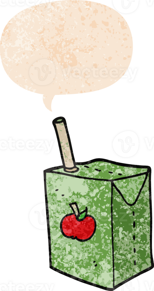 cartoon apple juice box with speech bubble in grunge distressed retro textured style png