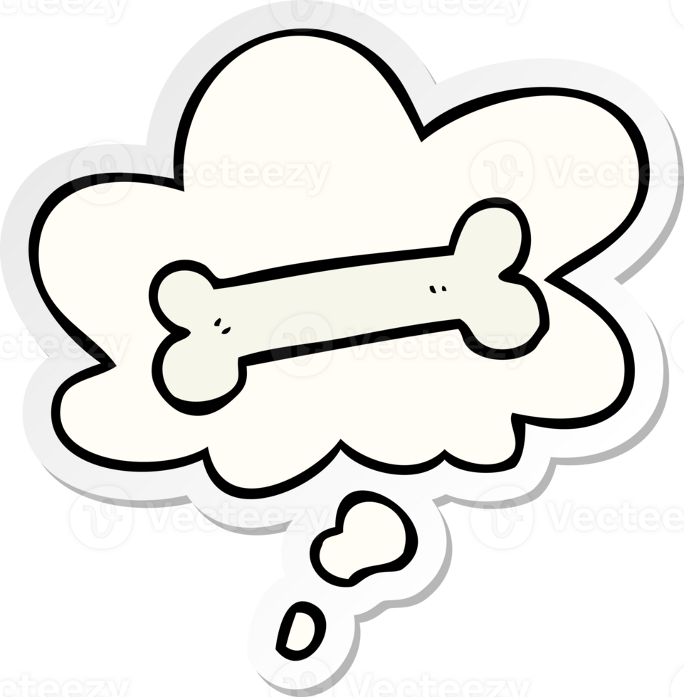 cartoon bone with thought bubble as a printed sticker png