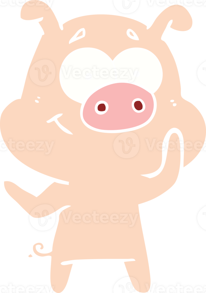 happy flat color style cartoon pig png