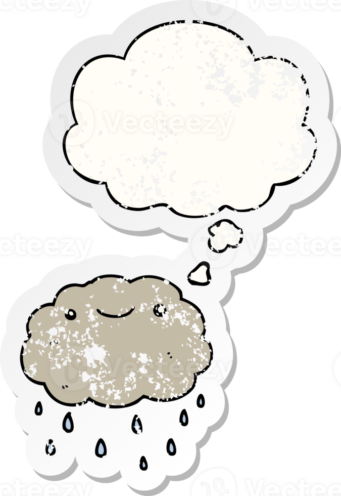 cartoon cloud with thought bubble as a distressed worn sticker png