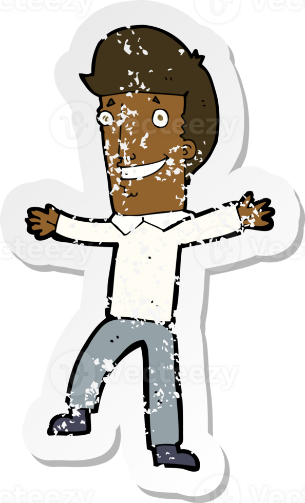 retro distressed sticker of a cartoon happy man png