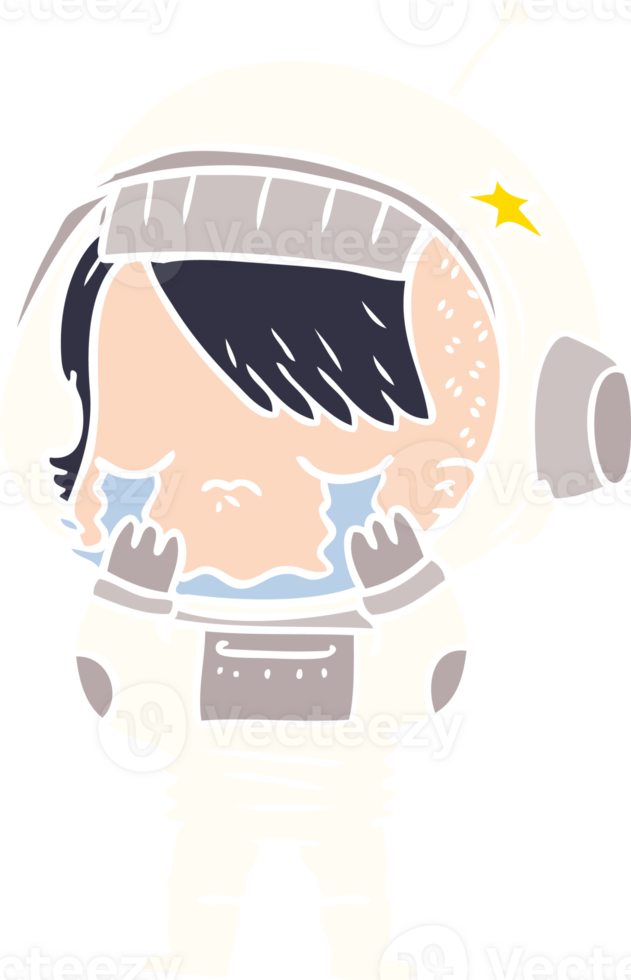 flat color style cartoon crying astronaut girl png