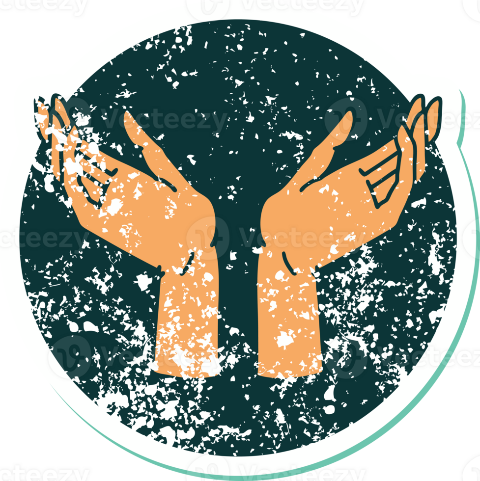 iconic distressed sticker tattoo style image of open hands png