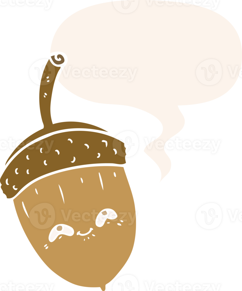 cartoon acorn with speech bubble in retro style png