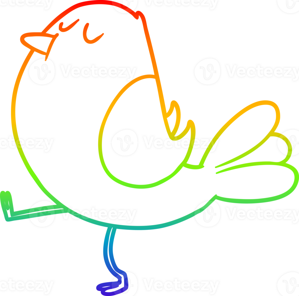 rainbow gradient line drawing of a cartoon bird png