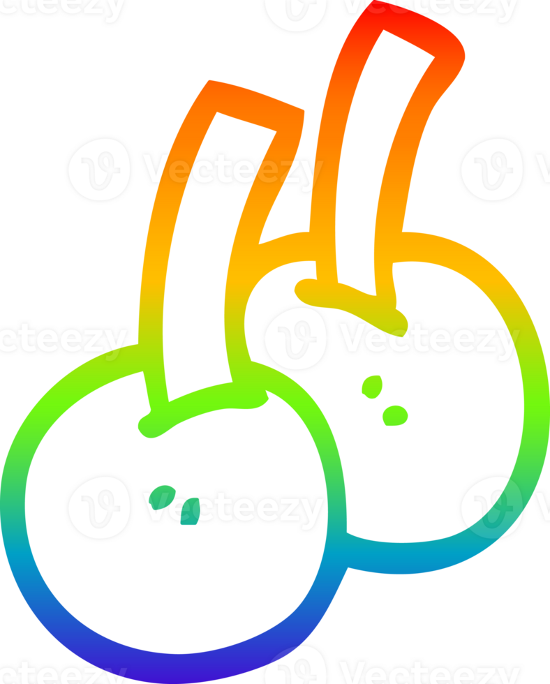 rainbow gradient line drawing of a cartoon cherries png