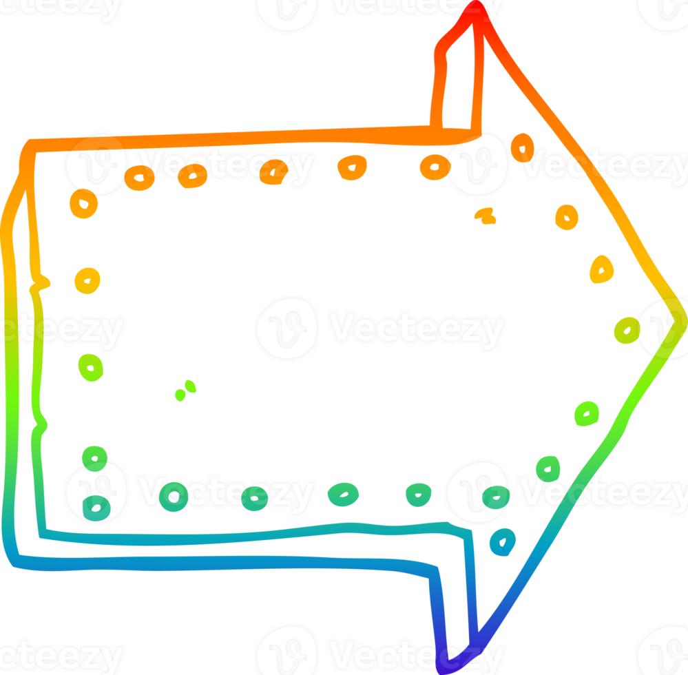 rainbow gradient line drawing of a cartoon pointing arrow png