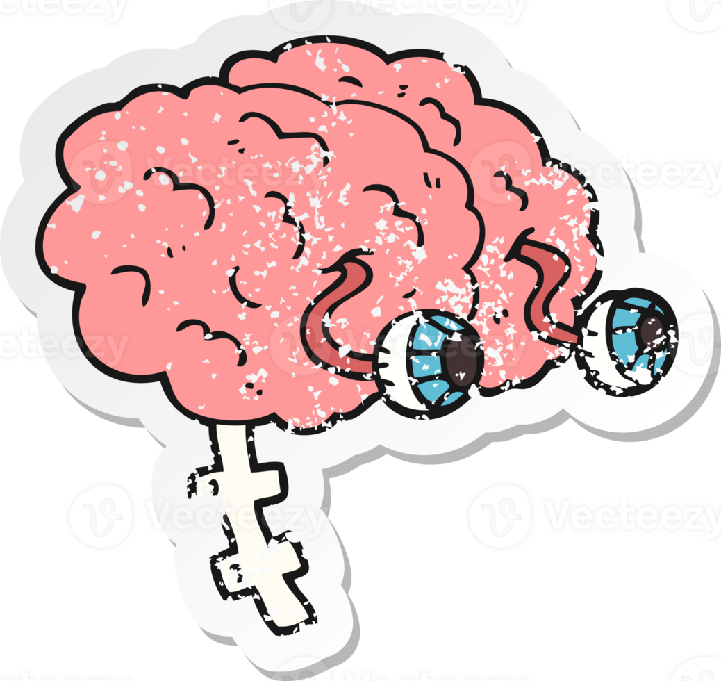 pegatina retro angustiada de un cerebro de dibujos animados png