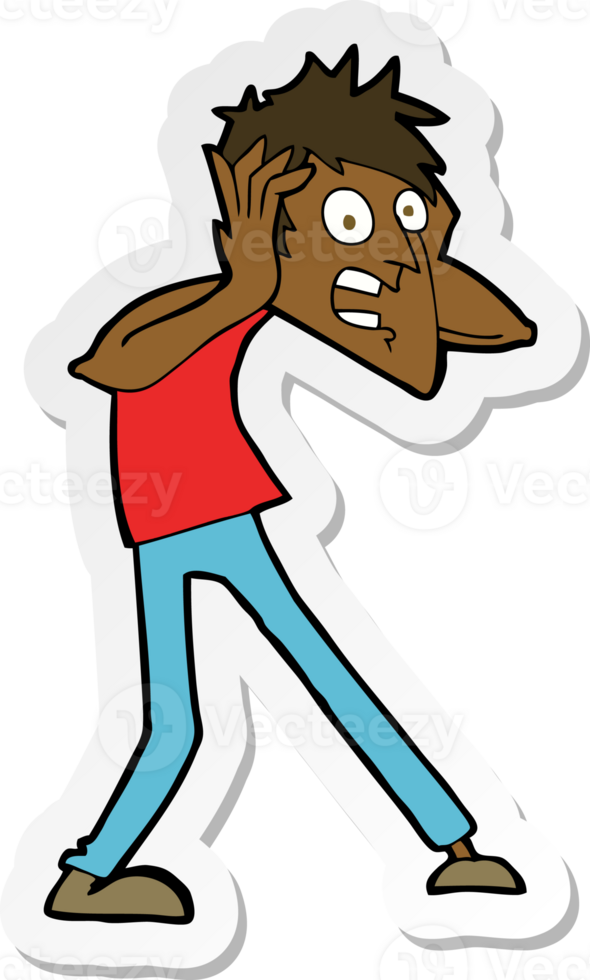 sticker of a cartoon man panicking png