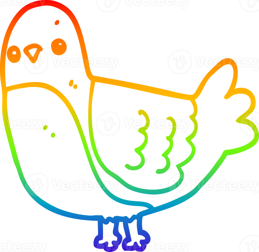 rainbow gradient line drawing of a cartoon bird png