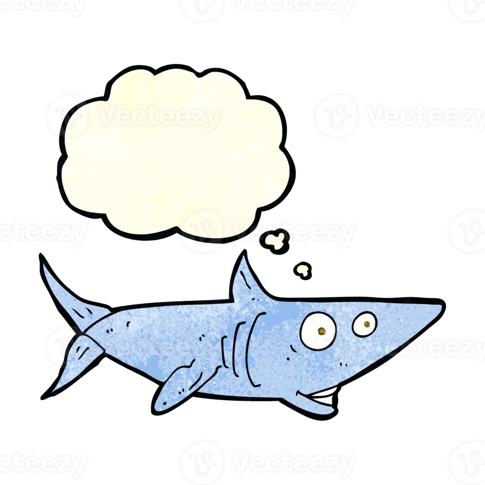cartoon happy shark with thought bubble png