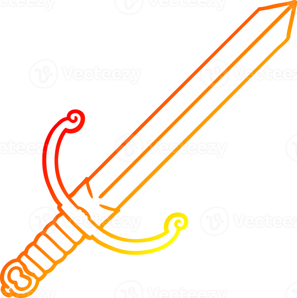 warm gradient line drawing of a cartoon sword png