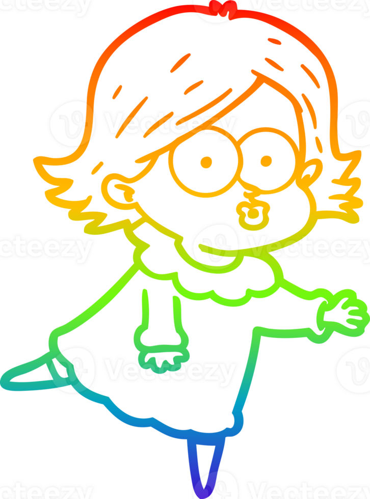 rainbow gradient line drawing of a cartoon girl pouting png