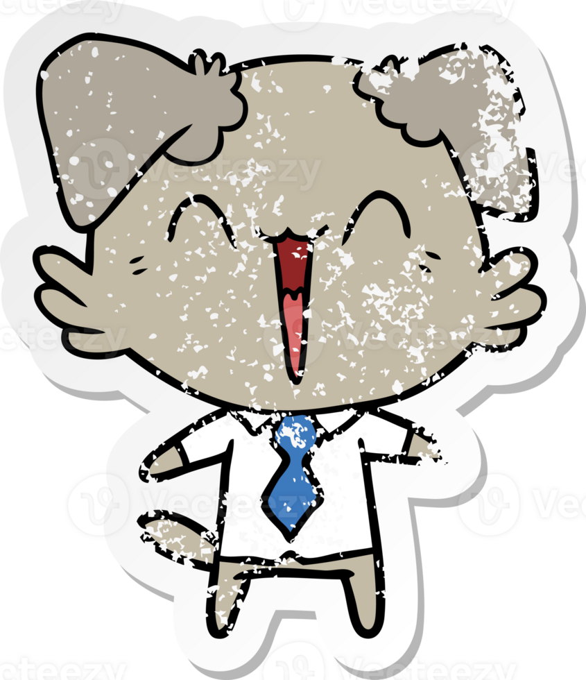 distressed sticker of a happy office dog cartoon png