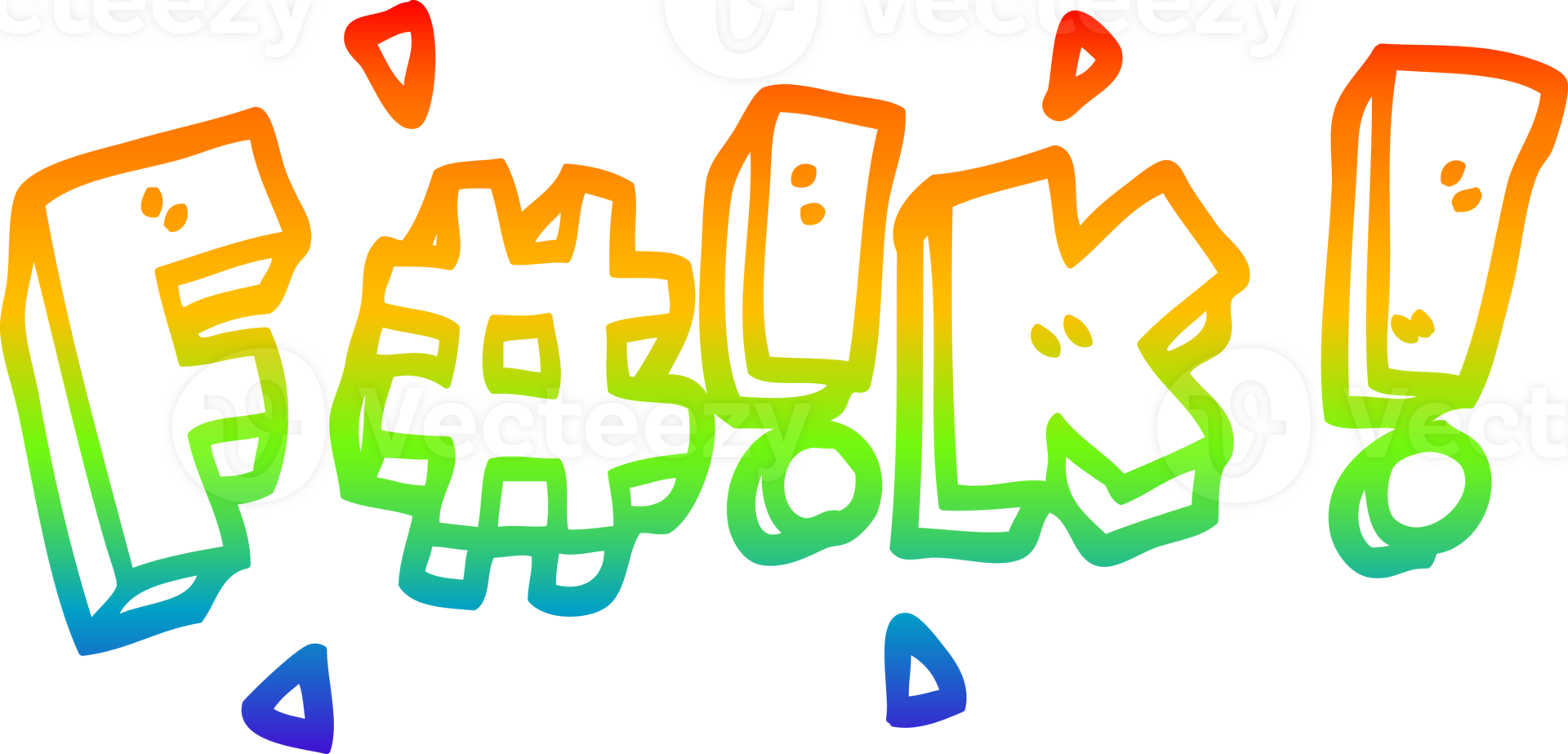 rainbow gradient line drawing of a cartoon swear word png