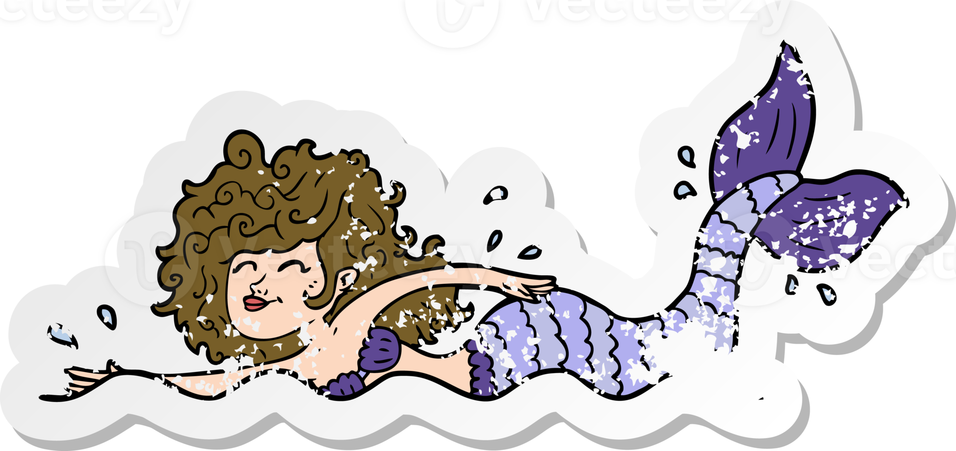 distressed sticker of a cartoon mermaid png