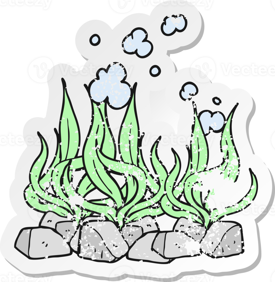 retro distressed sticker of a cartoon seaweed png