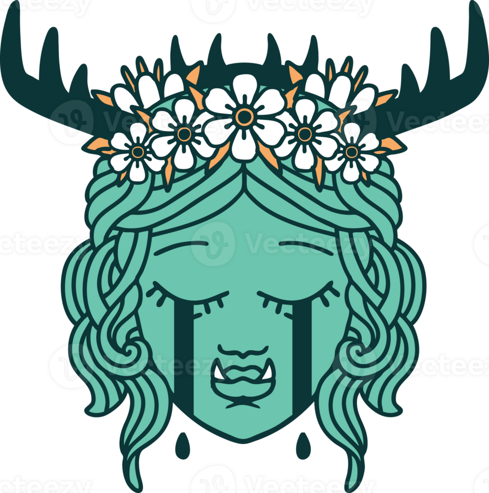 Retro Tattoo Style sad half orc druid character face png