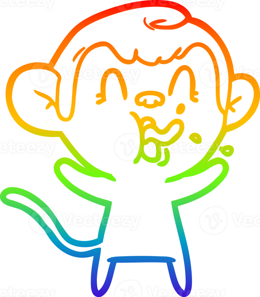 rainbow gradient line drawing of a crazy cartoon monkey png