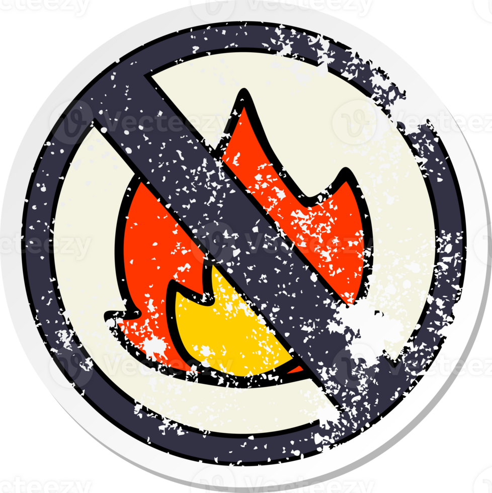 distressed sticker of a cute cartoon no fire sign png