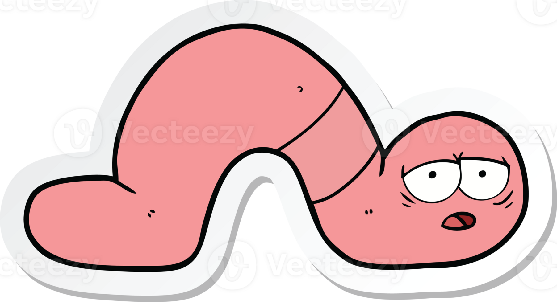 sticker of a cartoon tired worm png