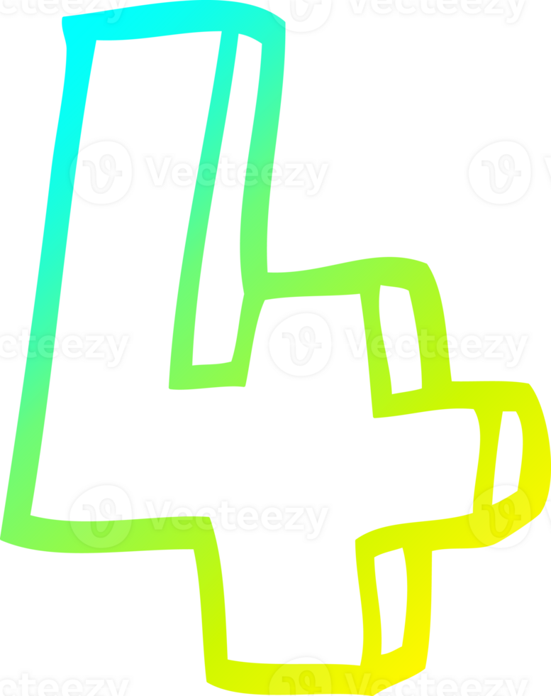cold gradient line drawing of a cartoon number four png