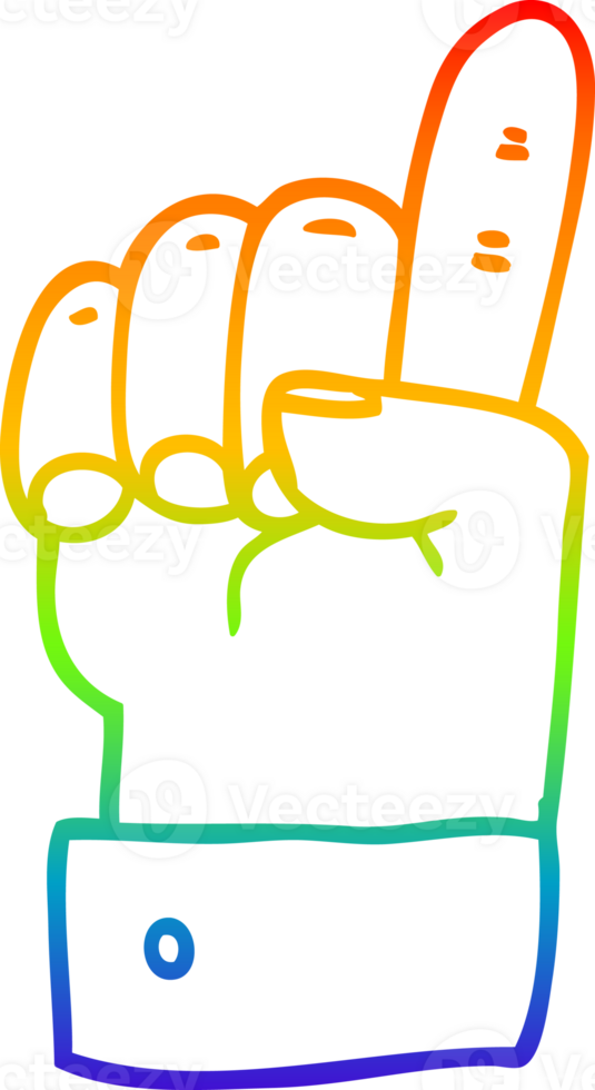 rainbow gradient line drawing of a cartoon pointing hand png
