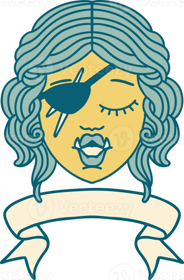 Retro Tattoo Style orc rogue character face with banner png
